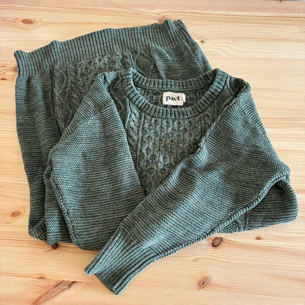 PACT | Green | Classic Cable Knit Sweater Dress | Size M Medium